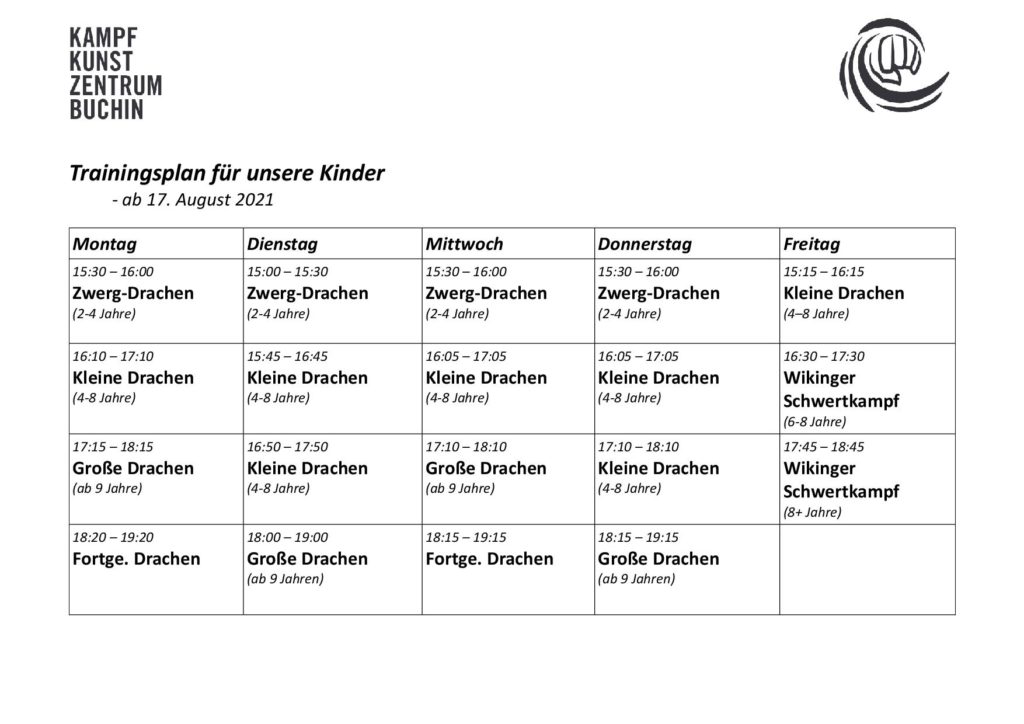 KKZB Stundenplan ab 17.08.21